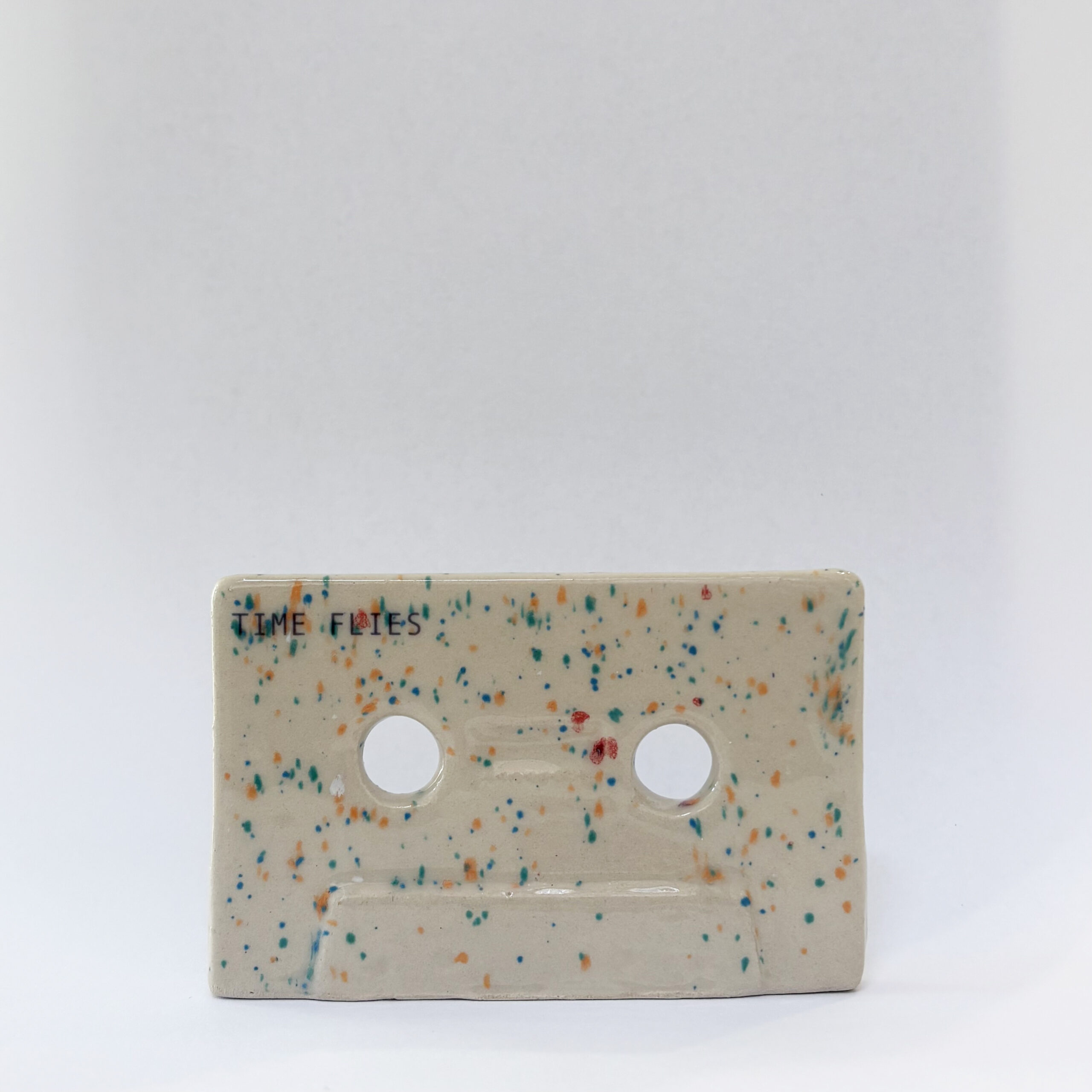 Time flies, cassette tape, Shiny speckled off white - Image 3